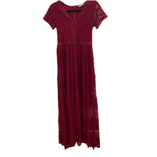 ALTAR'D STATE Maxi Long Lace Dress Cranberry Dark Red Short Sleeve V Neck Small