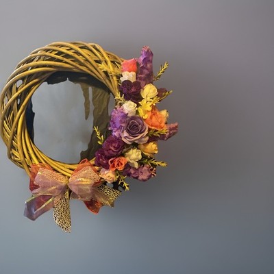 Artificial Floral Rose  vein Wreath Door Decoration, Purple Pink Green