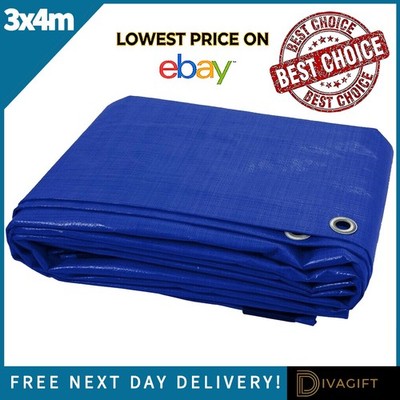 3M x 4M SCHWERLAST WASSERDICHT ABDECKPLANE ÖSEN ABDECKUNG BODENPLANE CAMPINGPLANE