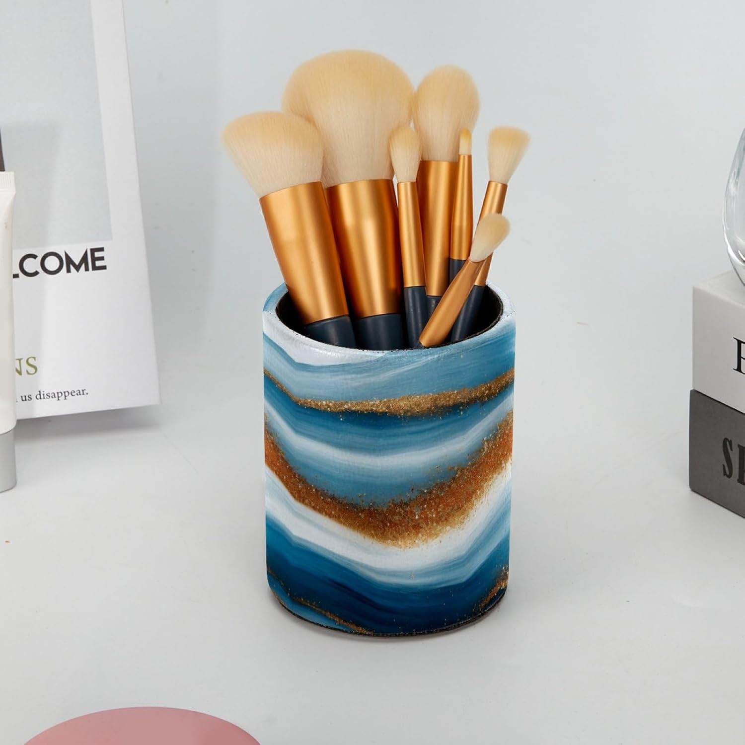 Pencil Holder for Desk Teal Agate Pen Holder Organizer Large Capacity Pen Hold