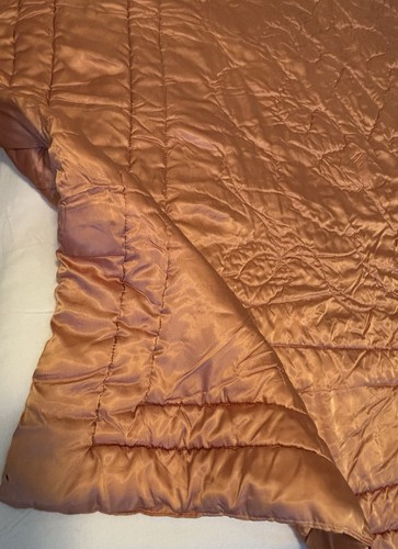 Vtg Rose Gold Pink Satin Quilted Comforter Coverlet 68”x77” Twin 1950’s Blanket - Picture 2 of 16