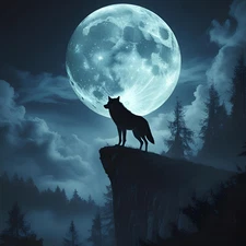 Digital image Picture AI  Wallpaper wolf With moon