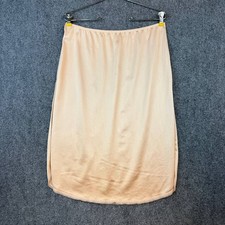 Slip Skirt Nude Beige L Made in USA Nylon Spandex Side Slit