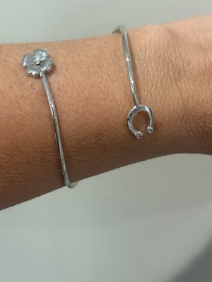 Echt Diamant Akzent 4 Kleeblatt & Hufeisen 925 Silber Bypass Armreif verstellbar