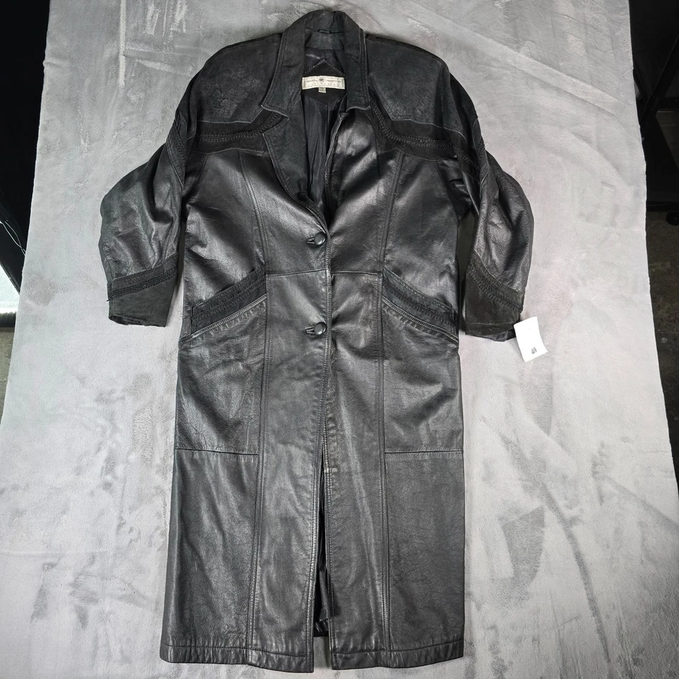 Abrigo plumero vintage de cuero con ribete de cachemira Maggie Lawrence de finales de 1980 (M) Foto 3 de 4