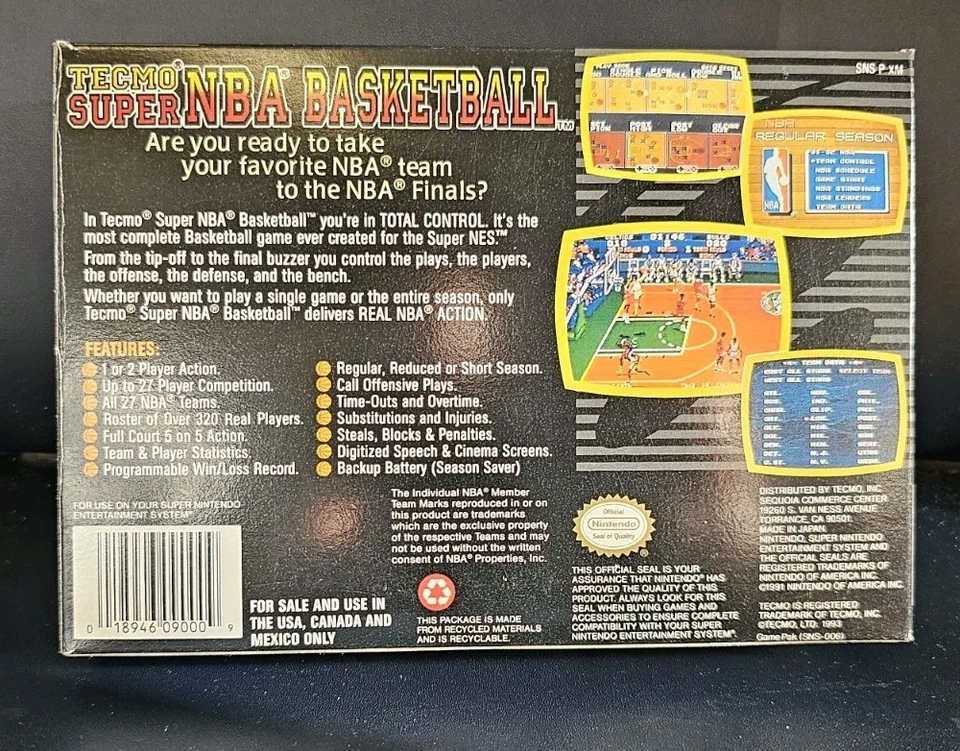 SNES SUPER NINTENDO TECMO SUPER NBA BASKETBALL USA NTSC CIB - Image 2 of 4