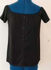 Shirt Carmenbluse S schwarz Rundhals Kurzarm weich TESSENTIALS Gothic Dark Wave