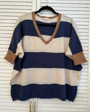 MINNIE ROSE 100 Cashmere Striped Short Sleeve Oversized Sweater sz.XS/S