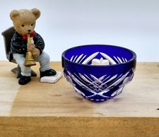 A rare gorgeous vintage Edo Kiriko crystal sake/shot glass, cobalt blue colour.