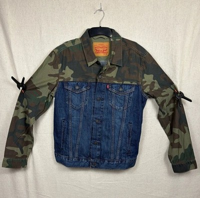Levis Herren Trucker Jacke Größe M Blau Camouflage Denim Knopfleiste Colorblock