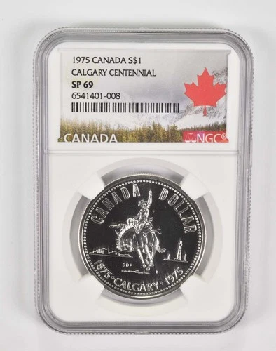1975 SP69 Canadian $1 Silver Dollar Calgary Centennial NGC Canada Lbl *1080