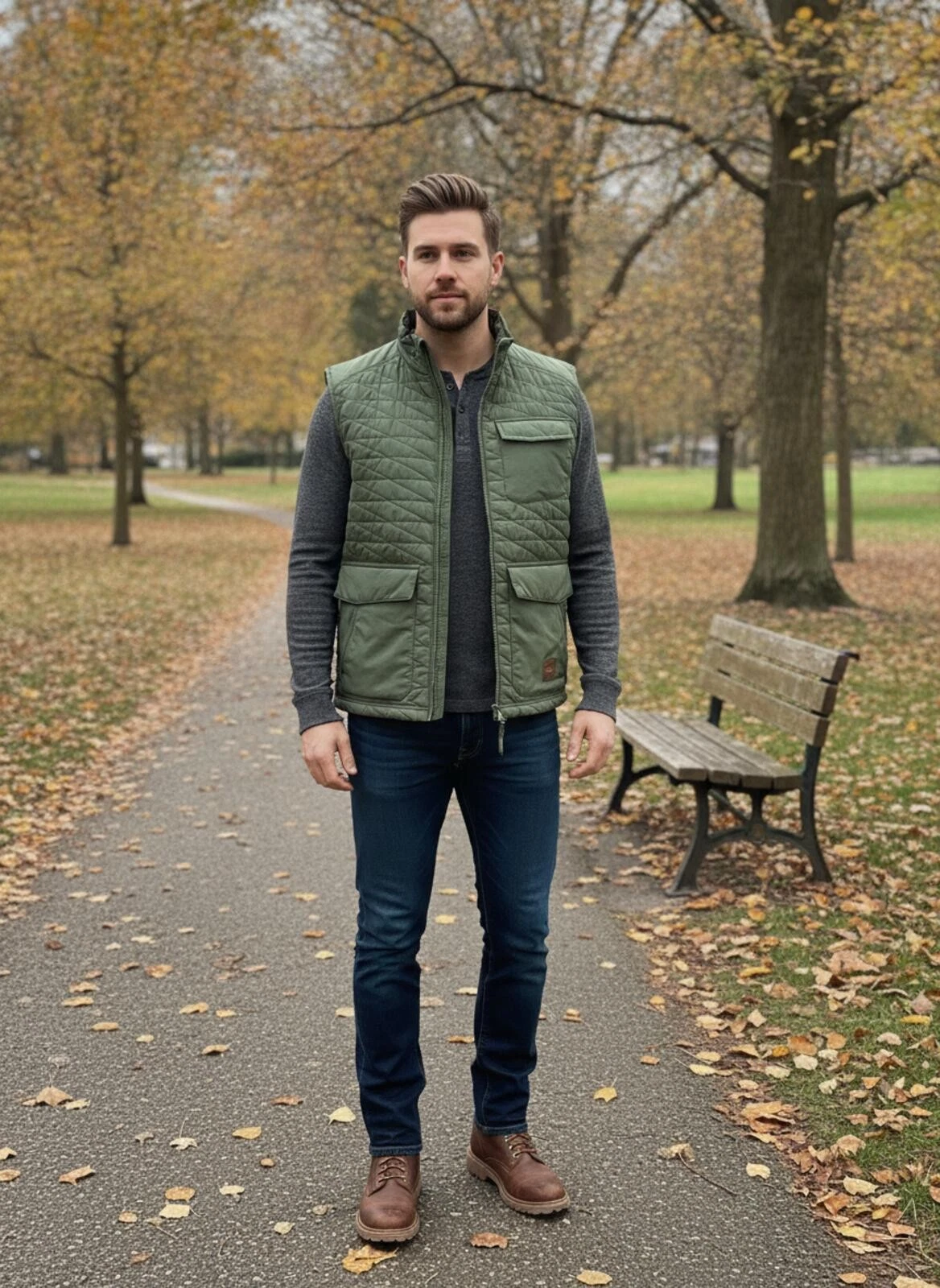 New Men's &Lore by Tahoe River Olive Green Primaloft Quilted Insulated Vest - product detail image 1