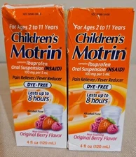 2x Children's Motrion Pain/Fever Treatment Exp. 04/27 Damaged Box 