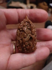 Chine Ancien XIXème Siècle Noix Sculptée