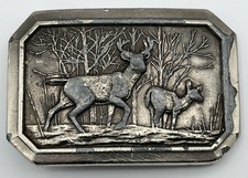 Vtg 1976 Buck  Doe Deer Scene Great American Buckle Co. Belt Buckle Brass 520