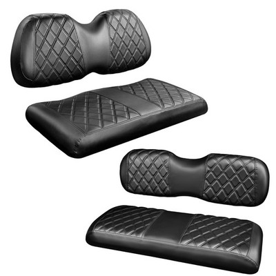 Golf Cart Seat Covers 4PCS Diamond Front Rear EZGO TXT Black Stitching NOKINS