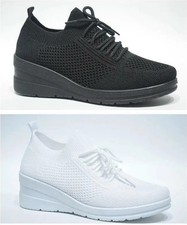 Women's Ladies Wedge Slip On Sneakers Lace Up Trainers Sports Everyday Shoes