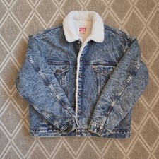 Vintage Levis Acid Wash Sherpa Lined Denim Trucker Jacket Made in USA XL
