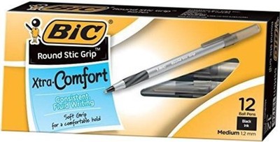 Round Stic Grip Xtra Comfort Ballpoint Pen, Medium Point (1.2mm), Black, 12