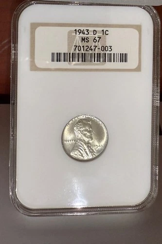 1943 D Steel Penny. NGC MS67.