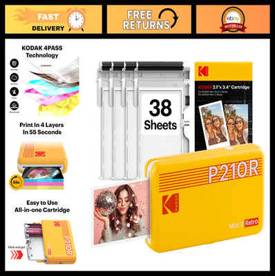 Portable 2x3 Photo Printer, Bluetooth Instant Color Prints, 38 Sheets, Dye Subli