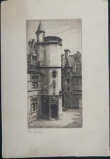 antique etching by Lucy Garnot, signed + stamped, Cluny II (1920), no mat/frame