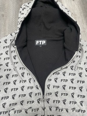 Size Large - FTP x Famous All Over Logo Zip Thermal Lined Hoodie 