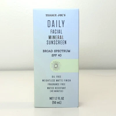 Trader Joe's Daily Facial Mineral Sunscreen SPF 40 Oil Free 1.7 OZ - Exp 07/2027
