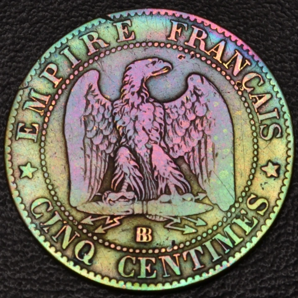 1856-BB Francia 5 Céntimos Precioso Tonificación Arco Iris (L42-52) Foto 3 de 3