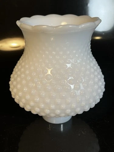 Vintage Milk Glass Lampshade Hobnail Tulip Shape Scalloped Rim 1 1/2 in Fitter