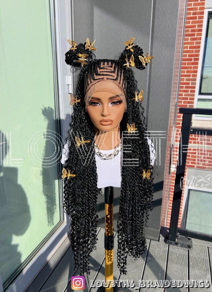 Human Hair CurlShips next day Cornrow Full lace Braided wig,black knotless braid - Image 3 of 4