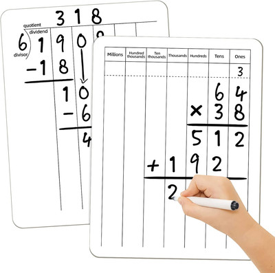 Long Division Math Manipulatives Double-Sided Dry Erase Board - 9X12 inches