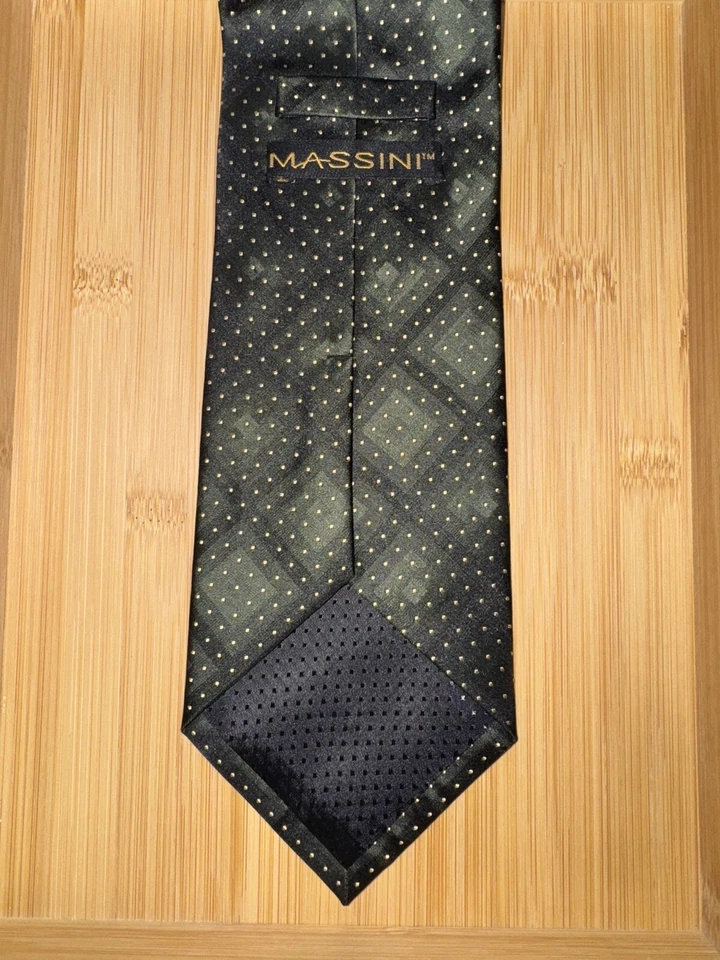 Corbata de seda geométrica punteada verde oscuro Massini - 58L 4,0W Foto 2 de 2