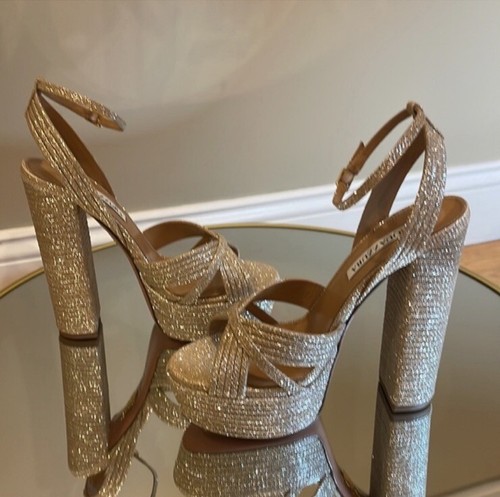 Aquazzura Sundance 140 Glitter Platform Heeled Sandals Size 38 - Picture 4 of 19