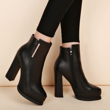 Fashion Women's Winter platform Ankle Boots Side Zip Block High Heel Party Shoes