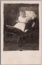 Little Baby In Stroller/Buggy Real Photo RPPC Postcard B520