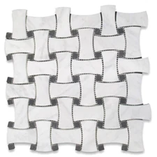 C67L1XH Carrara Venato Marble Big DogBone Basketweave Mosaic Tile Honed