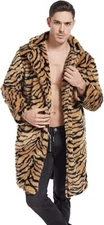 Mens Warm Leopard Faux Fur Coats Jacket Long Luxury Overwear Parka Cardigans