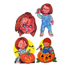 Set/4 Chucky Child's Play Vintage Style Static Posable Wall Decal Decor Designs
