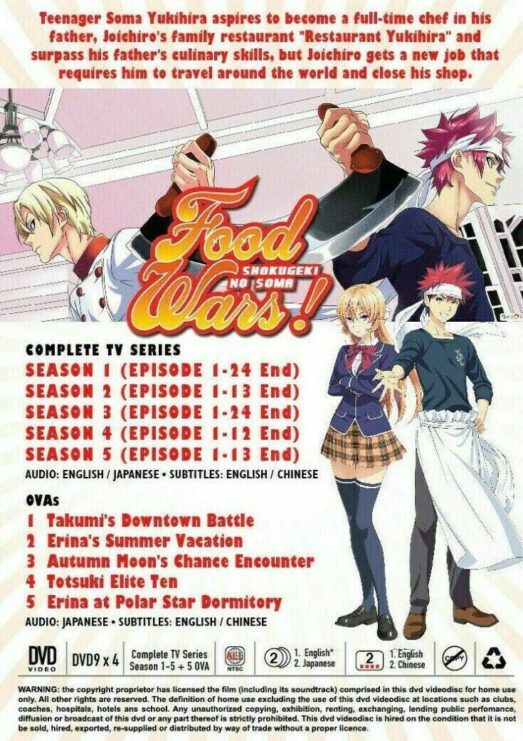 Food Wars! / Shokugeki no Souma Season 1-5 Complete Anime DVD (English Dub)