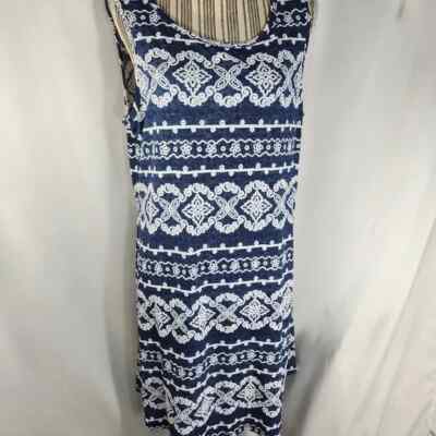 Perceptions Petite Blue White Textured Pattern Sleeveless Dress