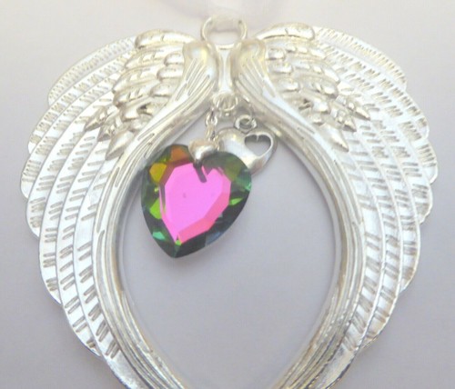 "A Piece of my Heart is in Heaven" Remembrance Rainbow Crystal Hanging Charm - Picture 2 of 5