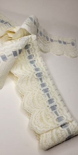 Vintage Scalloped Swag Bottom Wide Lace Trimming Applique Blue Ribbon Strip 128" - Picture 5 of 5