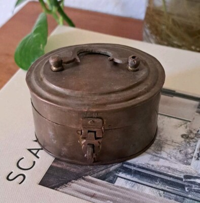 Vintage Brass Trinket Box Cricket Box Latched Numbered 3x2.5 
