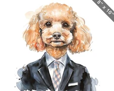 Poodle dressed in a formal business suit with a tie wate 8x10 Print