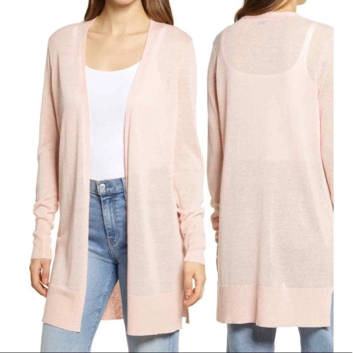 Halogen long 2025 linen cardigan