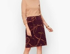 NWT Women Talbots CORDUROY A-LINE SKIRT - EQUESTRIAN PRINT Burgundy 8
