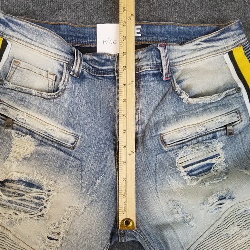 PREME Denim Shorts Men's 34 Light Wash Straight Leg Zipper Pockets Side Stripe - Picture 7 of 12