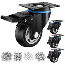 3'' Swivel Caster Wheels Set of 4, with 4 Safety Brakes, Poly Wheels No Noise No