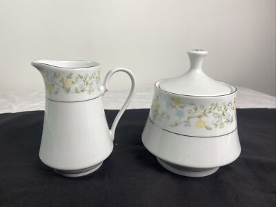 Crown Ming Fine China Sugar Bowl & Creamer Jian Shiang Floral Pattern Vintage